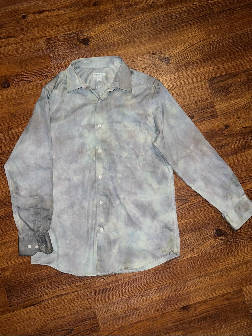 George Acid Wash Green Cloud Print Gray Button Up Shirt Grunge Casual Size M